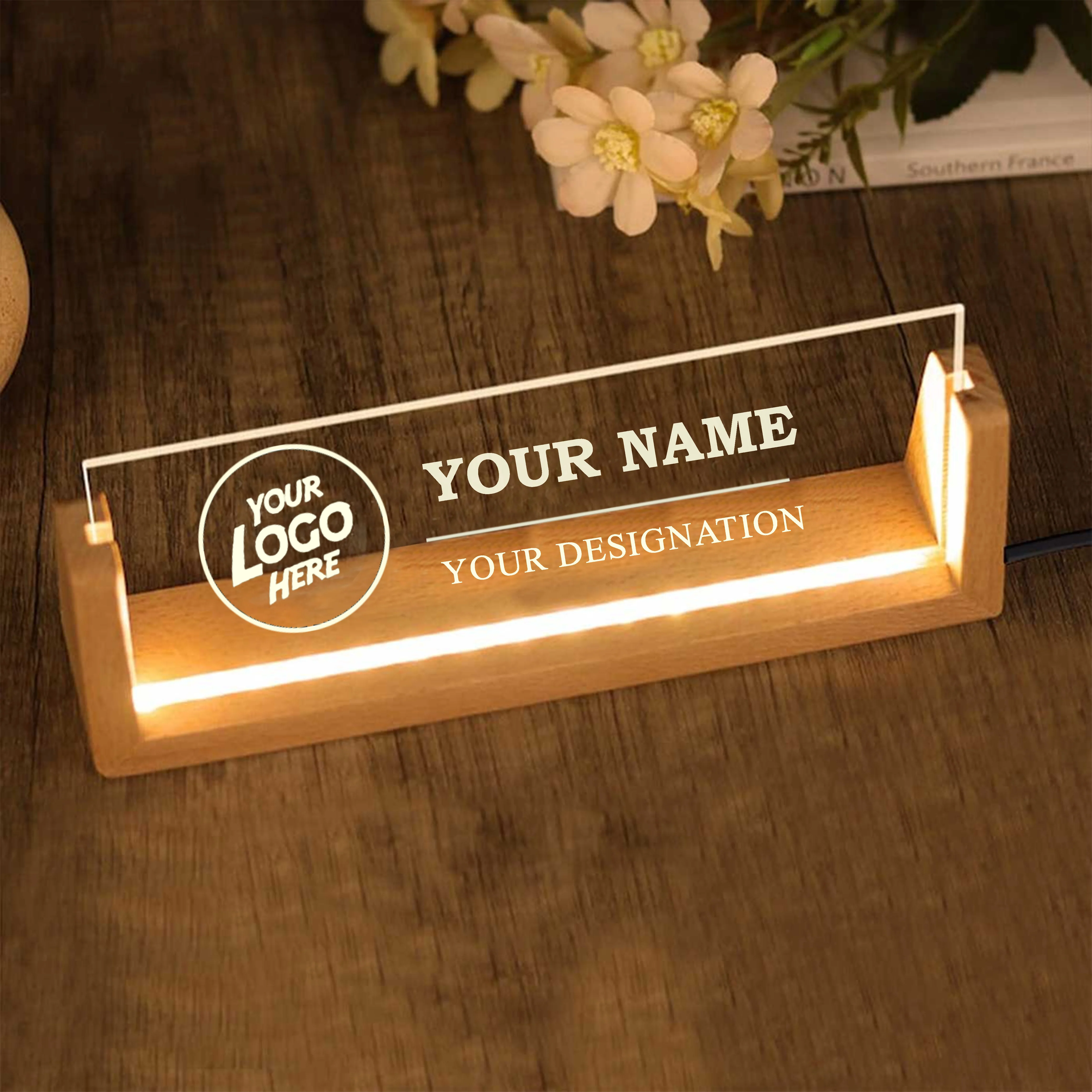 Desk Name Plate With LED Light Customised - Image 3