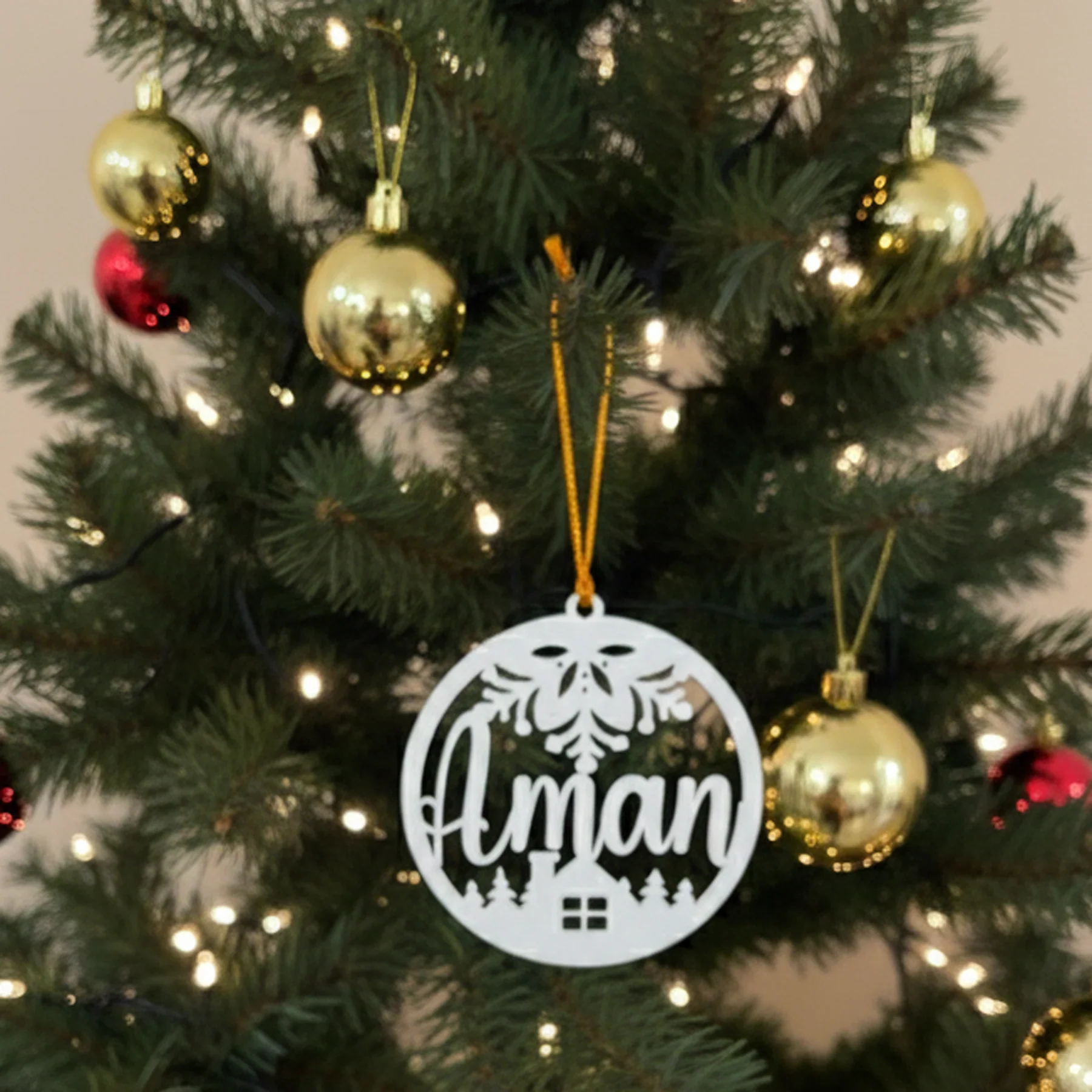White Acrylic Personalized Christmas Ornament With Name - Image 2